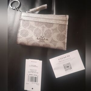 New Coach Skinny ID Card Case With Keyring In Shimmer Grey/Silver Color